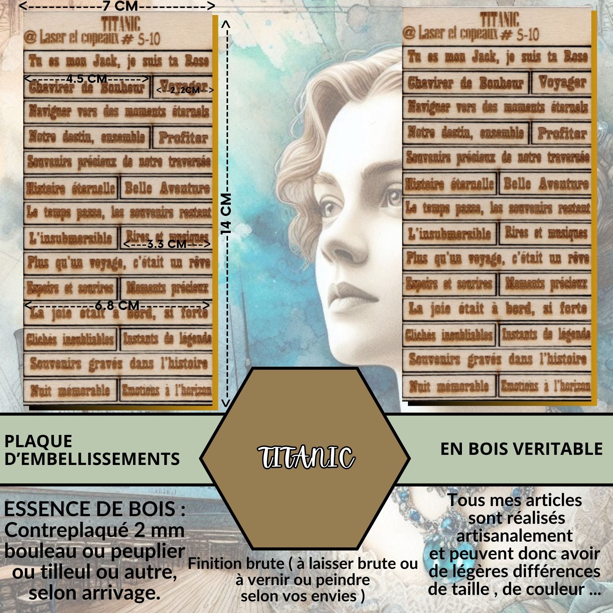 TITANIC - EMBELLISSEMENTS  découpés et gravés au laser sur bois véritable