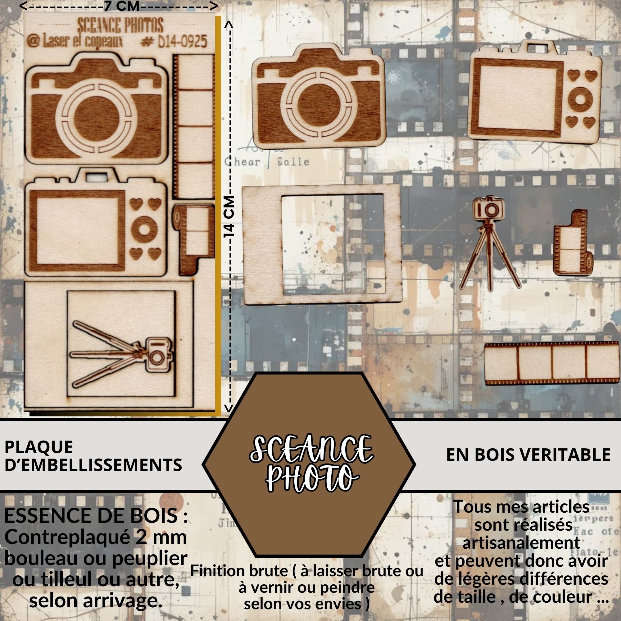 SCEANCE PHOTO - EMBELLISSEMENTS  découpés et gravés au laser sur bois véritable