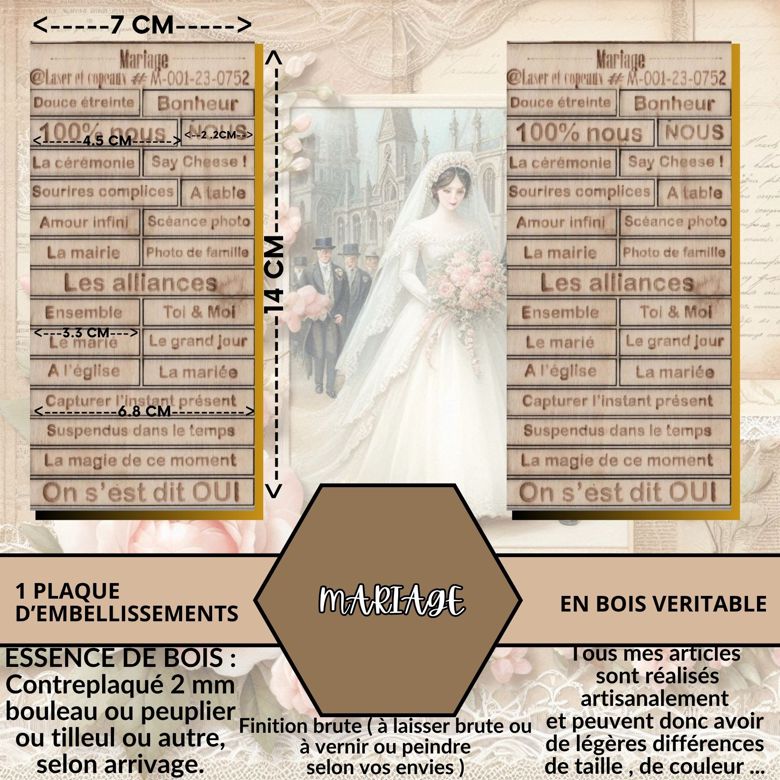MARIAGES - EMBELLISSEMENTS  découpés et gravés au laser sur bois véritable