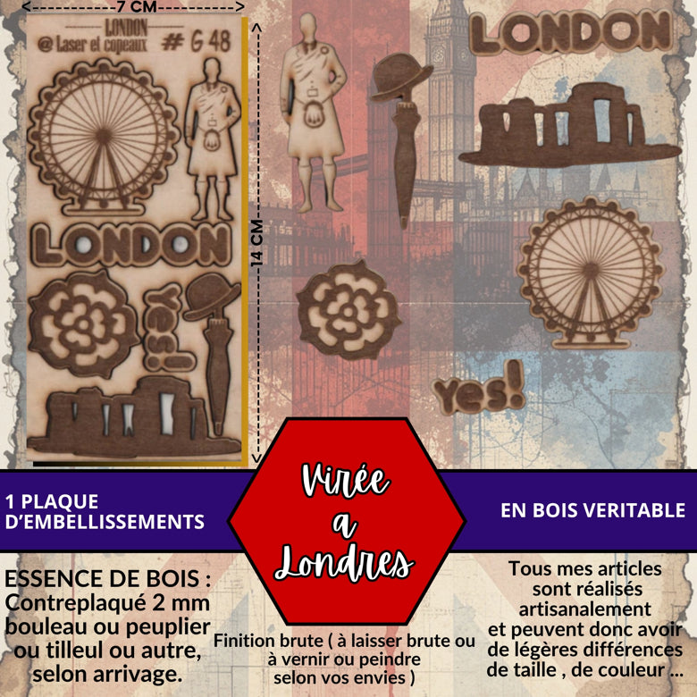 Embellishment AU FIL DES FEUILLES - SUBJECTS cut and engraved on real wood