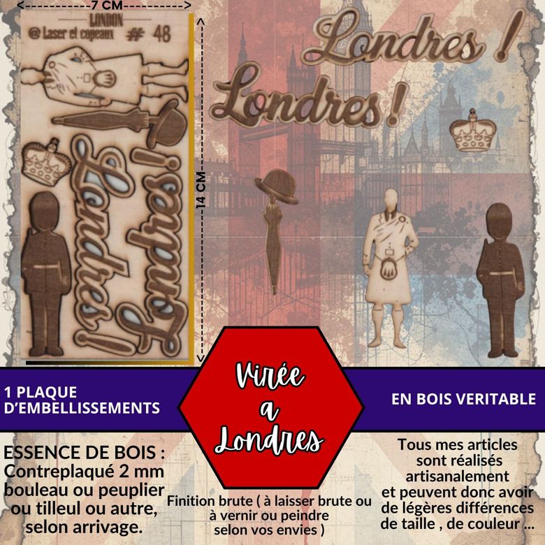 VIREE A LONDRES - EMBELLISSEMENTS découpés et gravés sur bois véritable