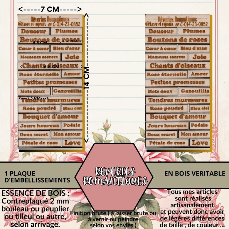 REVERIES ROMANTIQUES - EMBELLISSEMENTS  découpés et gravés au laser sur bois véritable