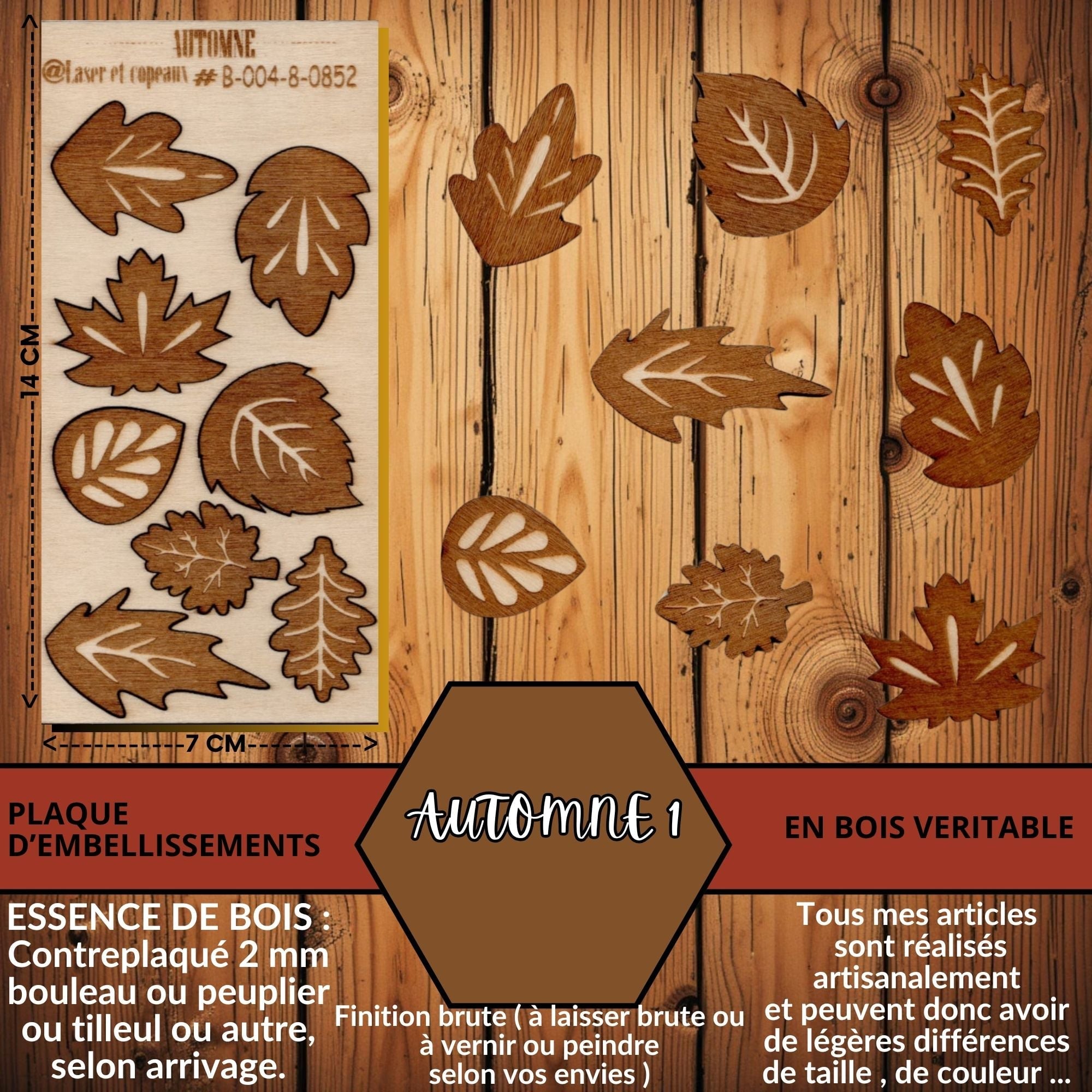 AUTOMNE - EMBELLISSEMENTS découpés et gravé sur bois véritable