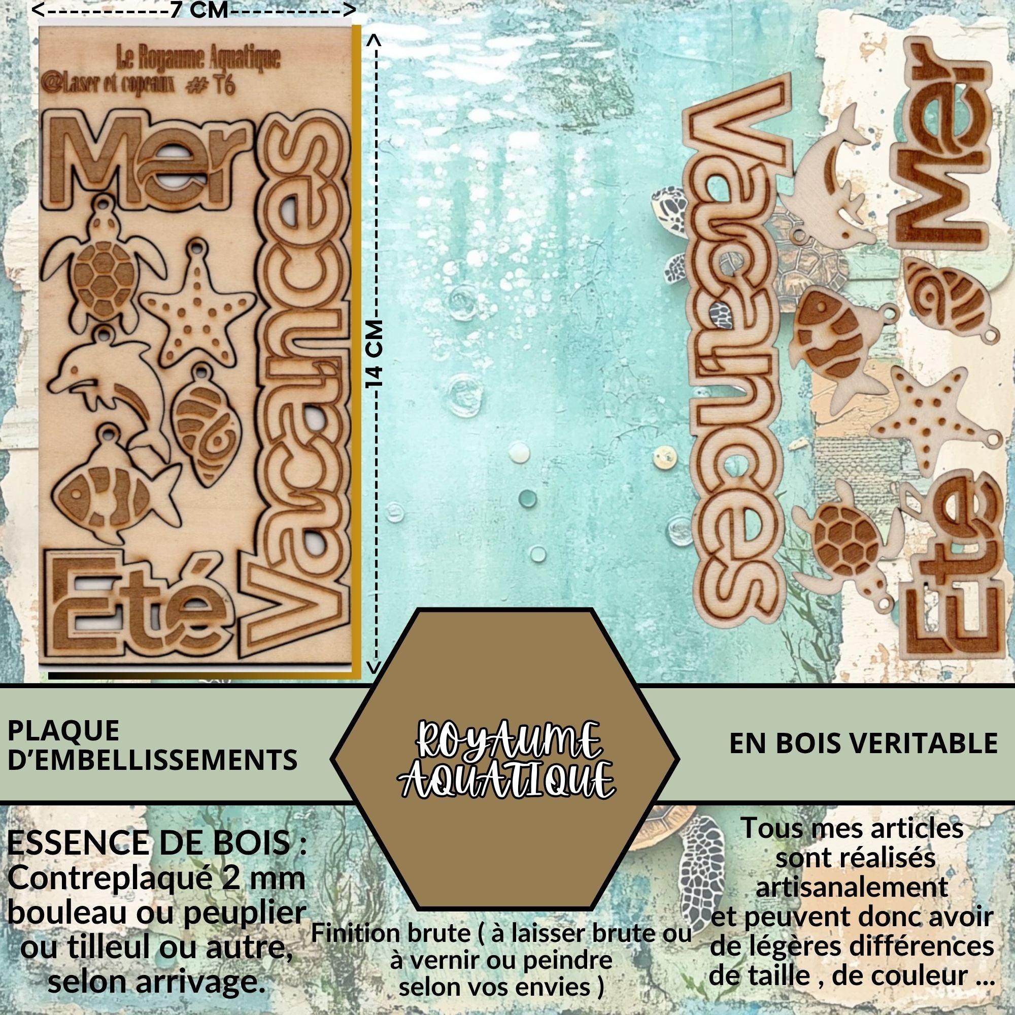 ROYAUME AQUATIQUE - EMBELLISSEMENTS  découpés et gravés au laser sur bois véritable