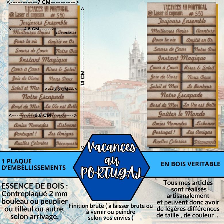 VACANCES AU PORTUGAL - EMBELLISSEMENTS découpés et gravés sur bois véritable