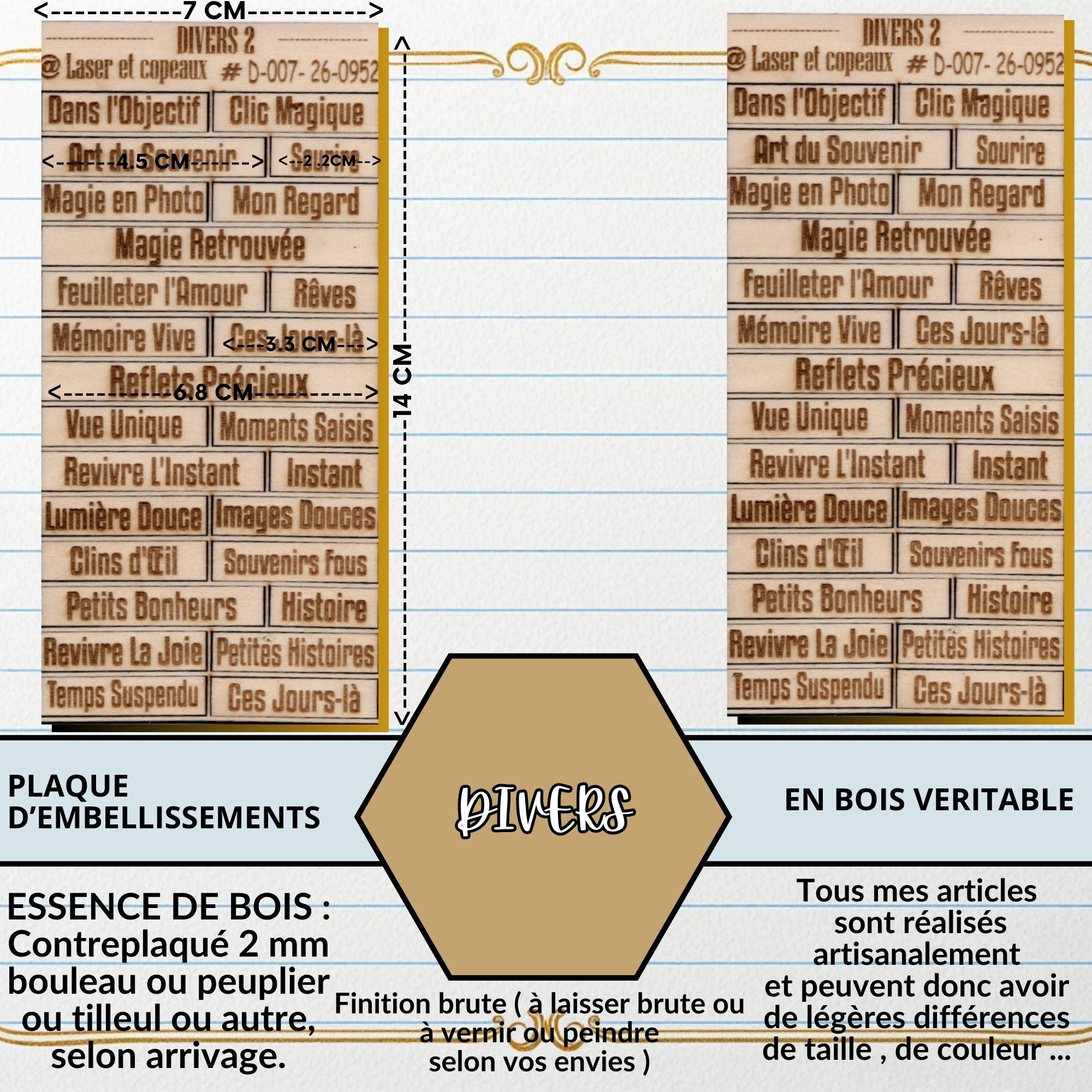 CARNET OU JUNK JOURNAL - EMBELLISSEMENTS découpés et gravés sur bois véritable
