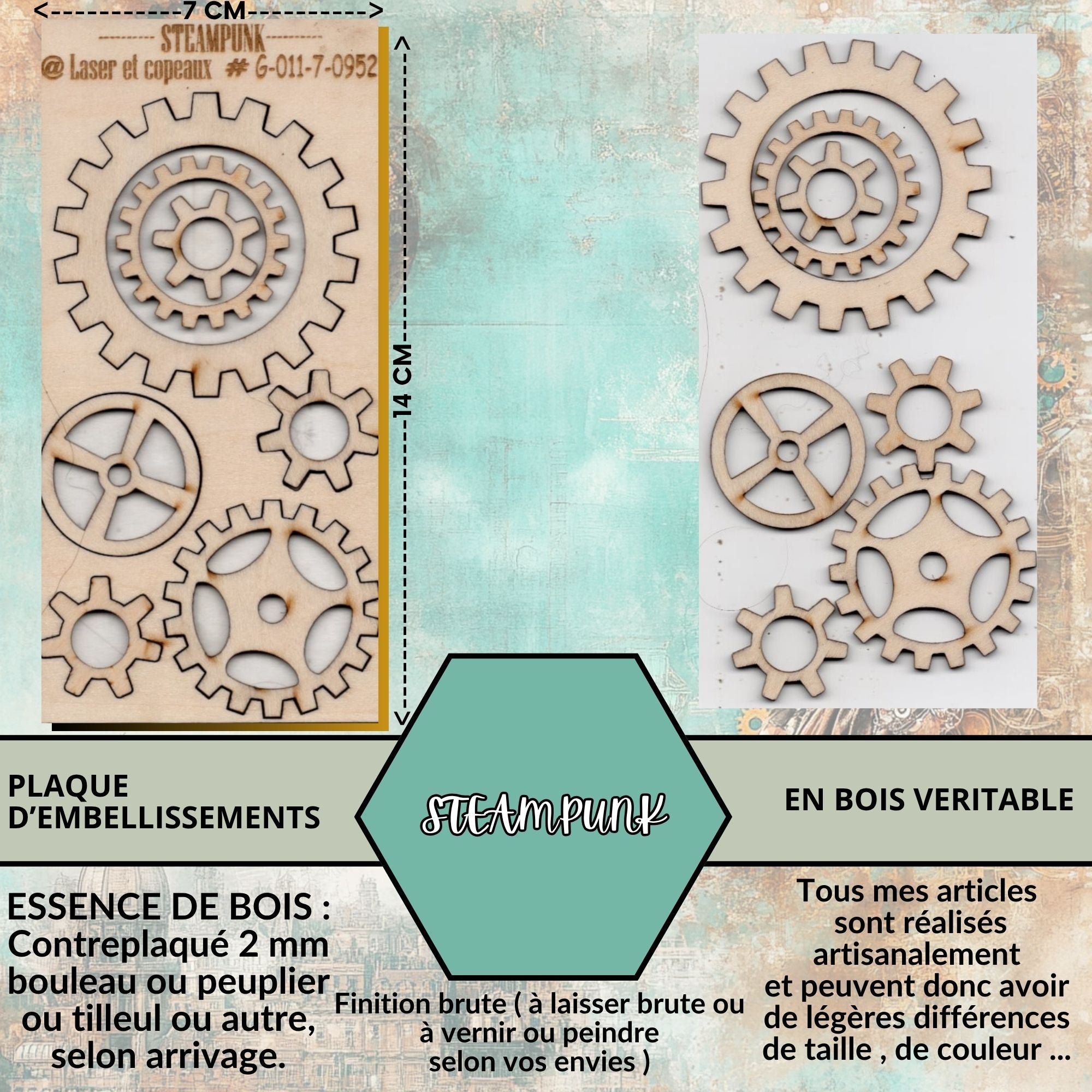 STEAMPUNK - EMBELLISSEMENTS découpés et gravés sur bois véritable