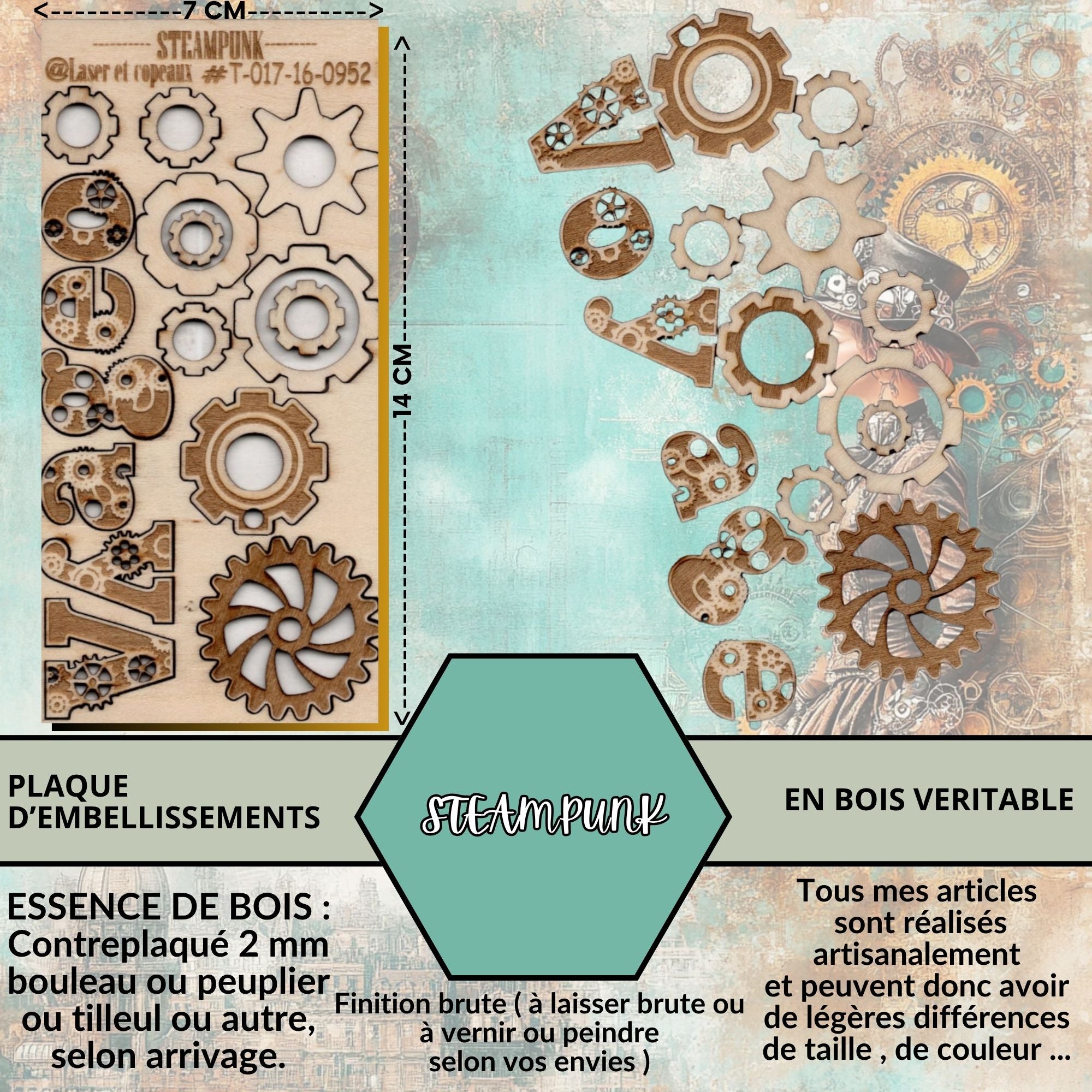 STEAMPUNK - EMBELLISSEMENTS découpés et gravés sur bois véritable