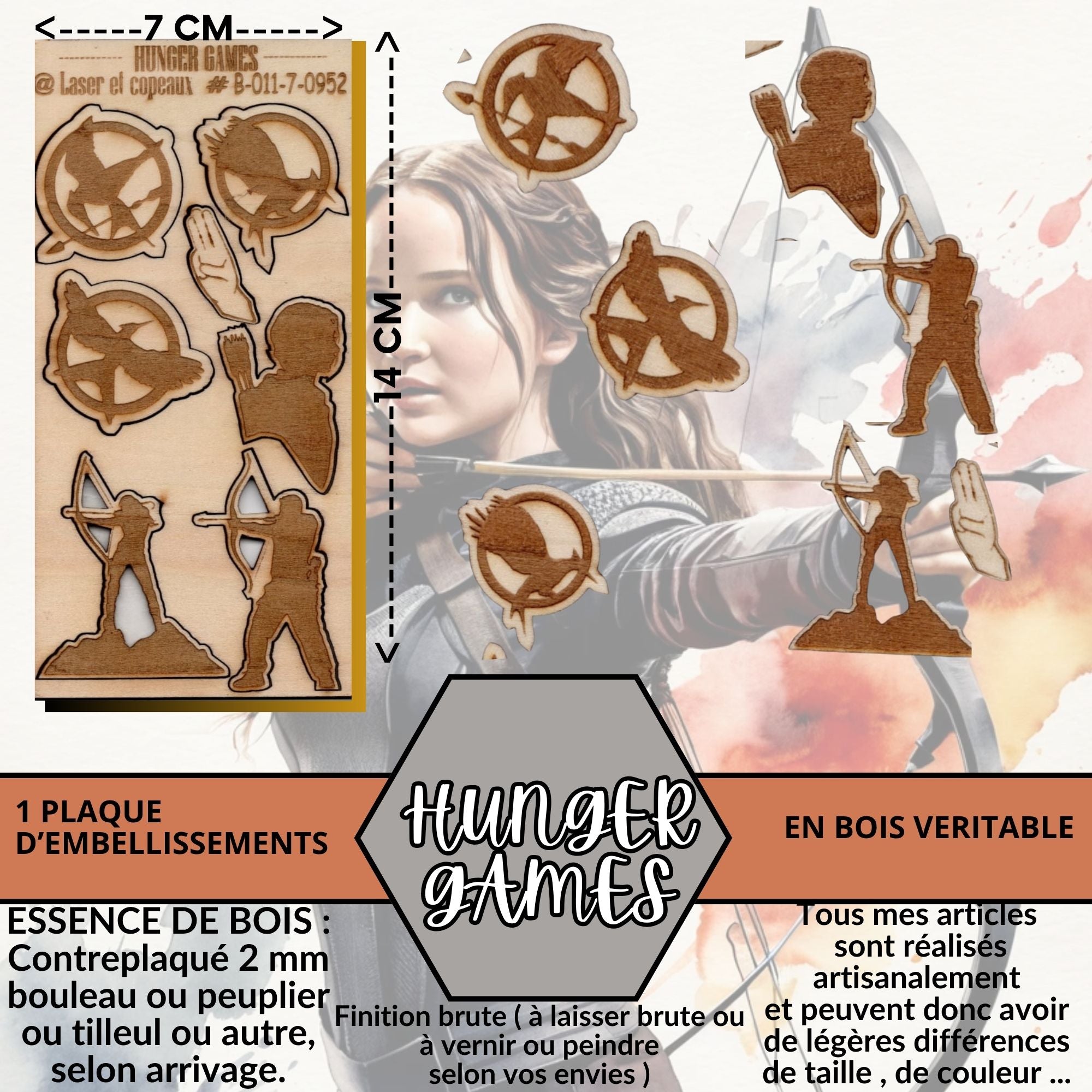 HUNGER GAMES - EMBELLISSEMENTS découpés et gravés sur bois véritable