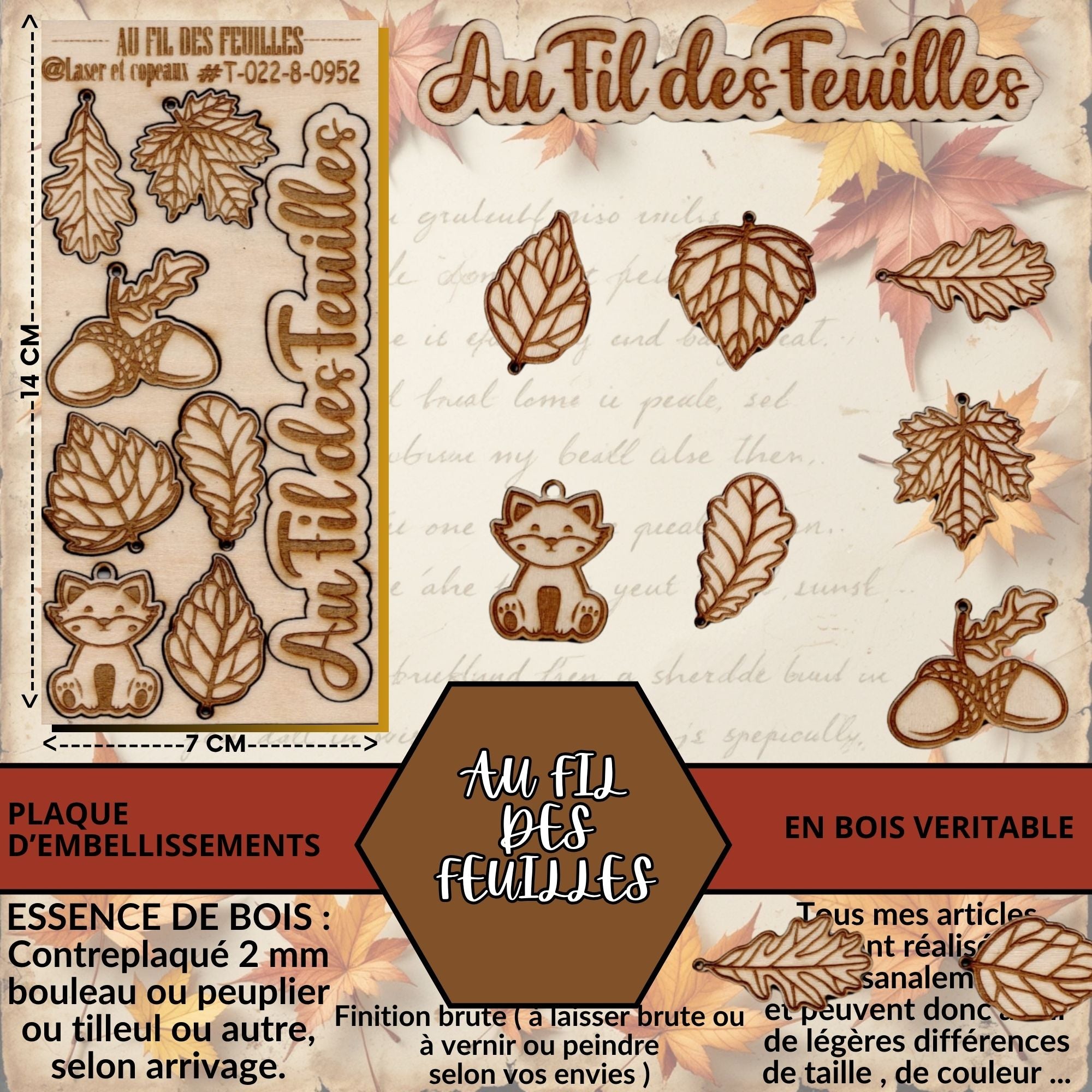 AU FIL DES FEUILLES - EMBELLISSEMENTS gravées et découpés au laser sur bois véritable