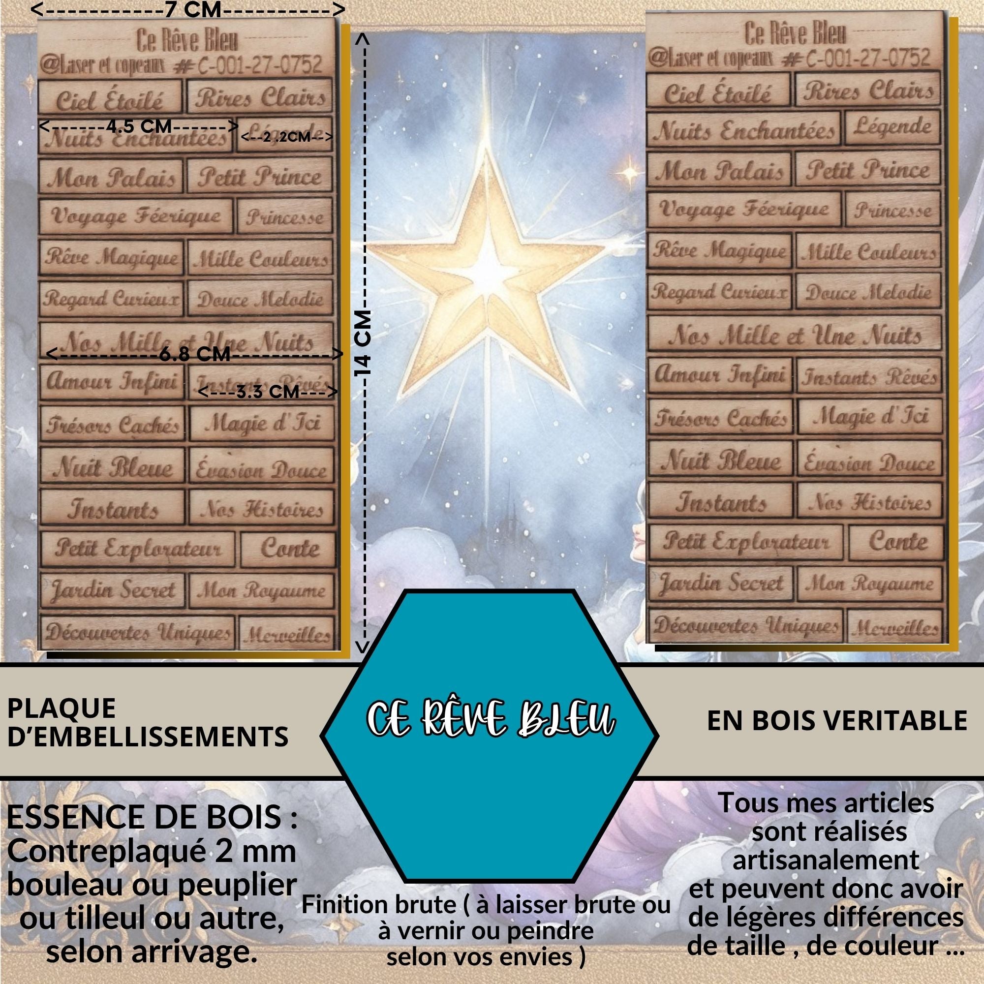 CE REVE BLEU - EMBELLISSEMENTS  découpés et gravés au laser sur bois véritable