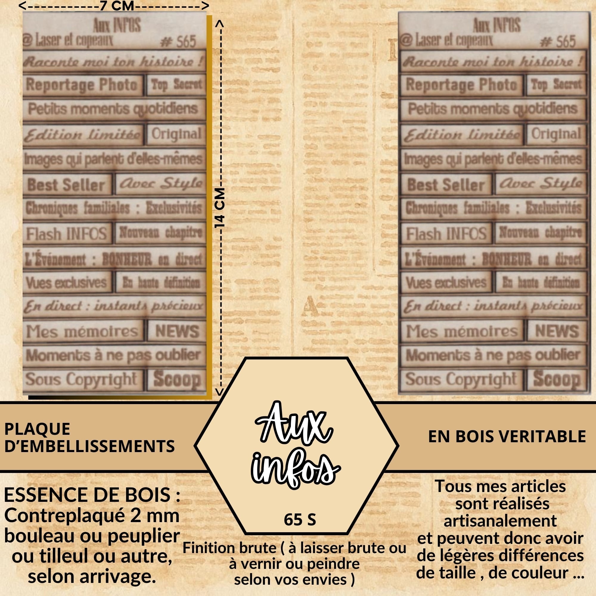 AUX INFO - EMBELLISSEMENTS  découpés et gravés au laser sur bois véritable