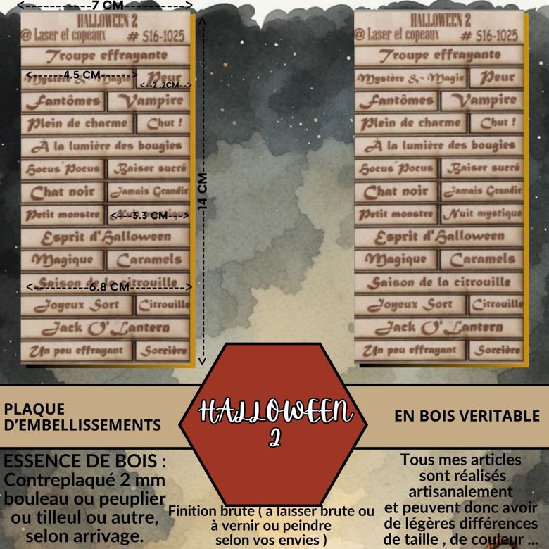HALLOWEEN 2 - EMBELLISSEMENTS  découpés et gravés au laser sur bois véritable