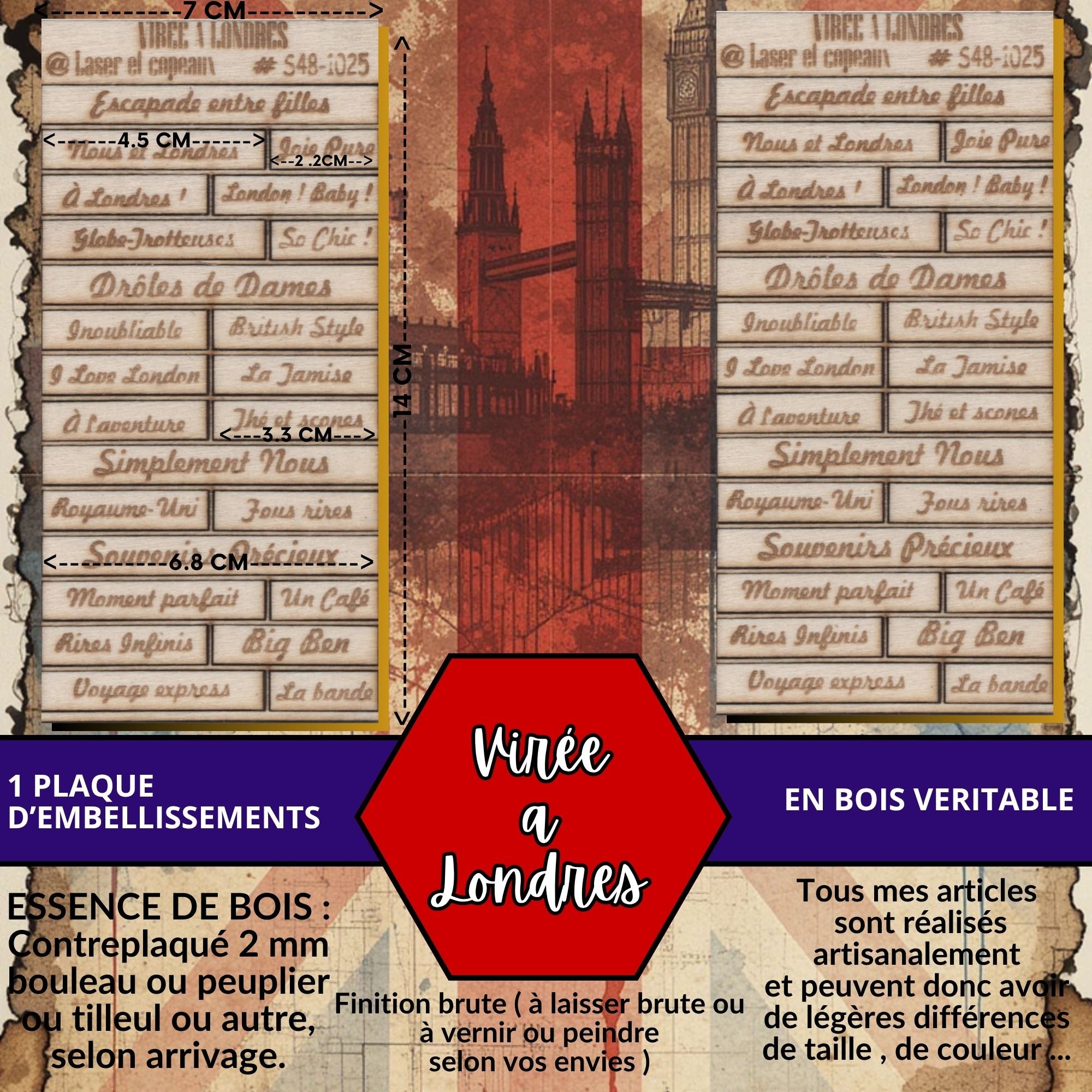 VIREE A LONDRES - EMBELLISSEMENTS découpés et gravés sur bois véritable
